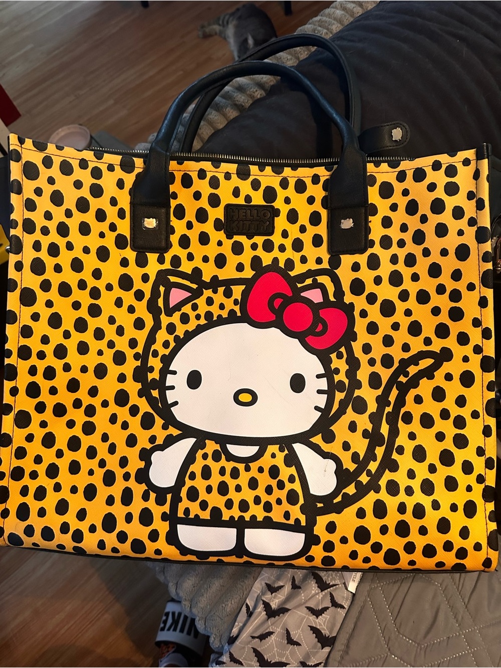 Hello Kitty Yellow and Black Cheetah Print laptop / tote bag- very big